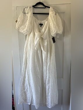 Eloquii White Eyelet Maxi Dress with Puff Sleeves